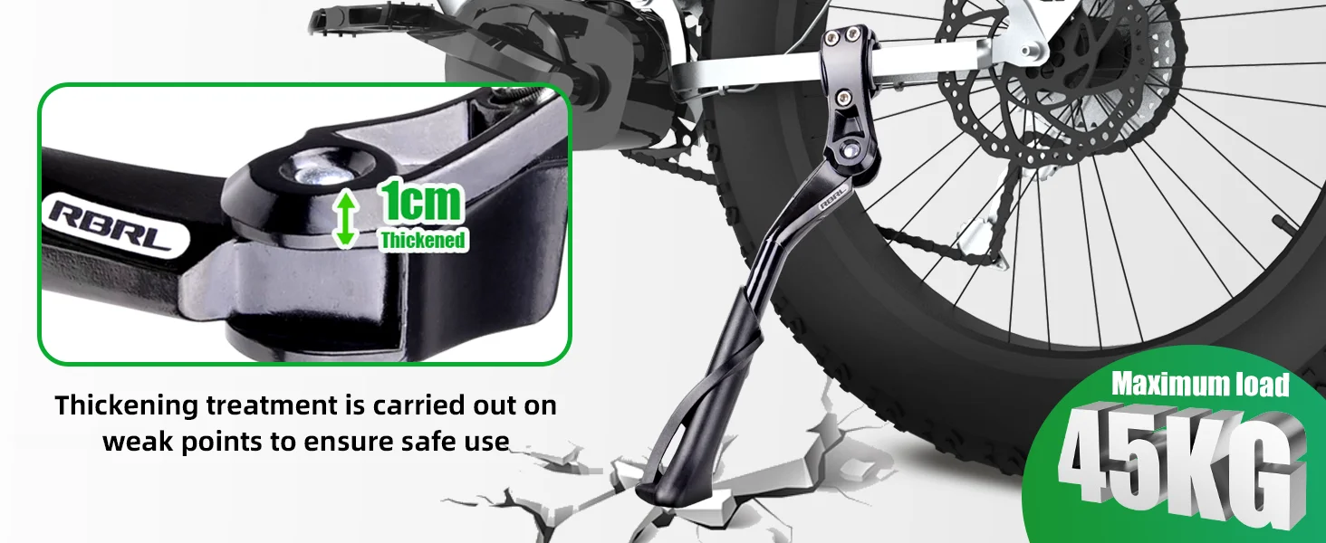 RBRL Verstellbarer Fahrradständer, Aluminium-Fahrradständer, rutschfest, langlebig, Fahrradseitenstütze für 24–29 Zoll MTB-Elektrofahrräder – Detail 5