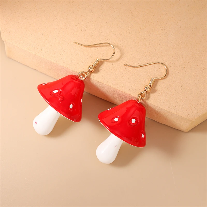 Fashion Food Mushroom Drop Earrings for Women Girls Party Festival Jewelry Gifts