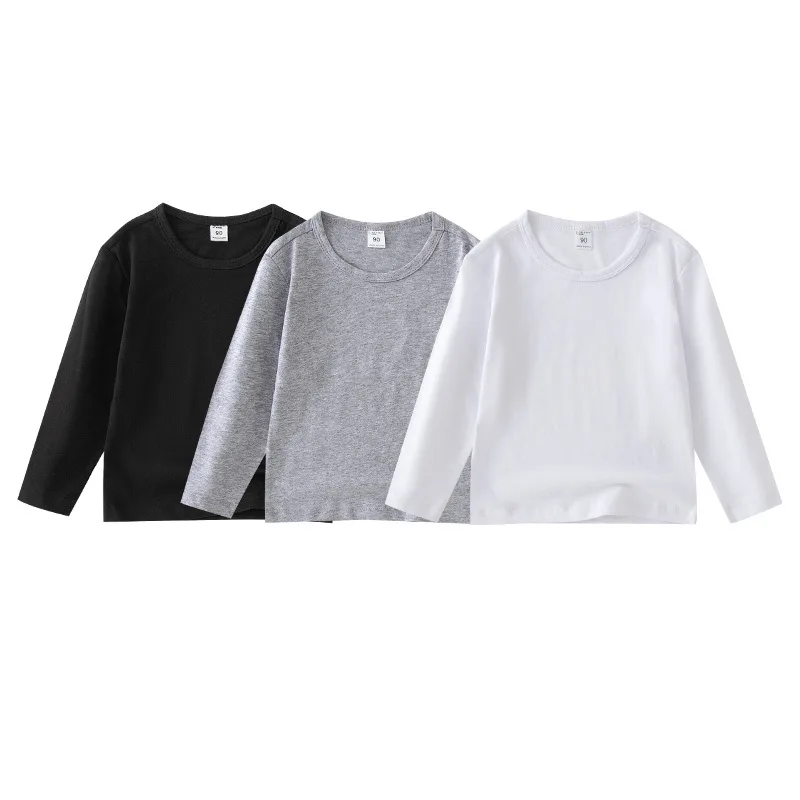 2026 Kids Cotton Long Sleeve Tee Crew Neck Basic Tops Casual Soft Breathable T-Shirt Boys Girls Spring 2-8Y Children Clothes
