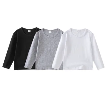 2026 Kids Cotton Long Sleeve Tee Crew Neck Basic Tops Casual Soft Breathable T-Shirt Boys Girls Spring 2-8Y Children Clothes