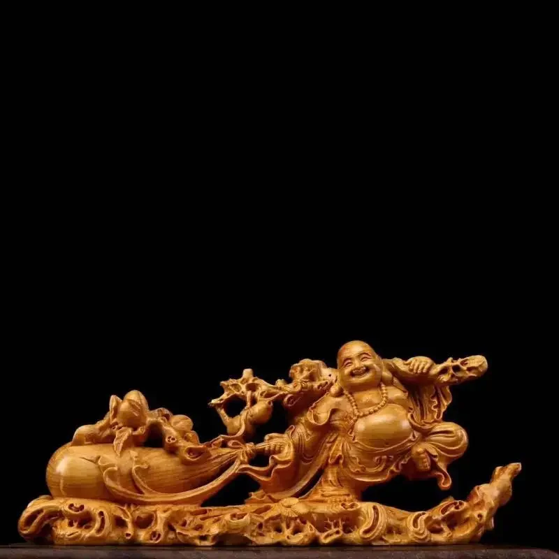 

1 Pc Cliff Cypress Wood Maitreya Buddha Statue Ornament Solid Wood Crafts Home Worship of Buddha Statues Home Decorations