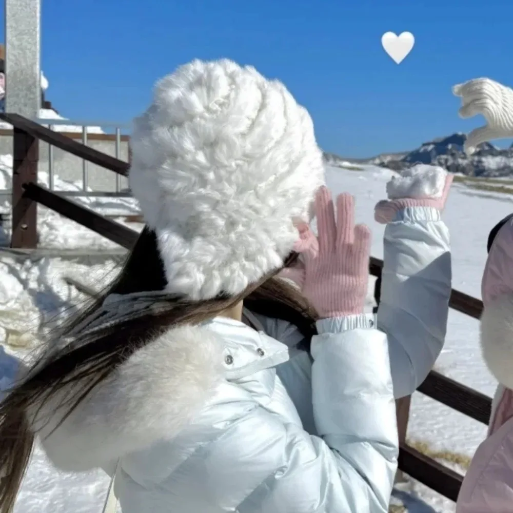 

Модная универсальная шерстяная шапка, утолщенная ветрозащитная вязаная шапка, теплая маленькая шапка для лица, зимний отдых на свежем воздухе