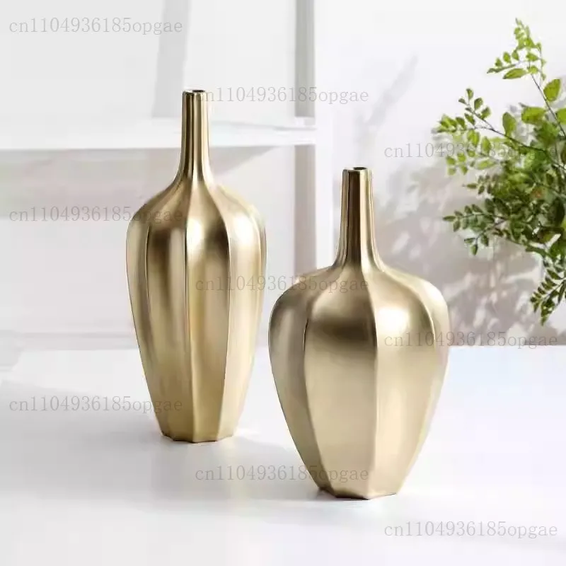 Electroplated Vase Ornaments Living Room Flower Arrangement Dry Flower Ceramic Gold Vase Ornaments