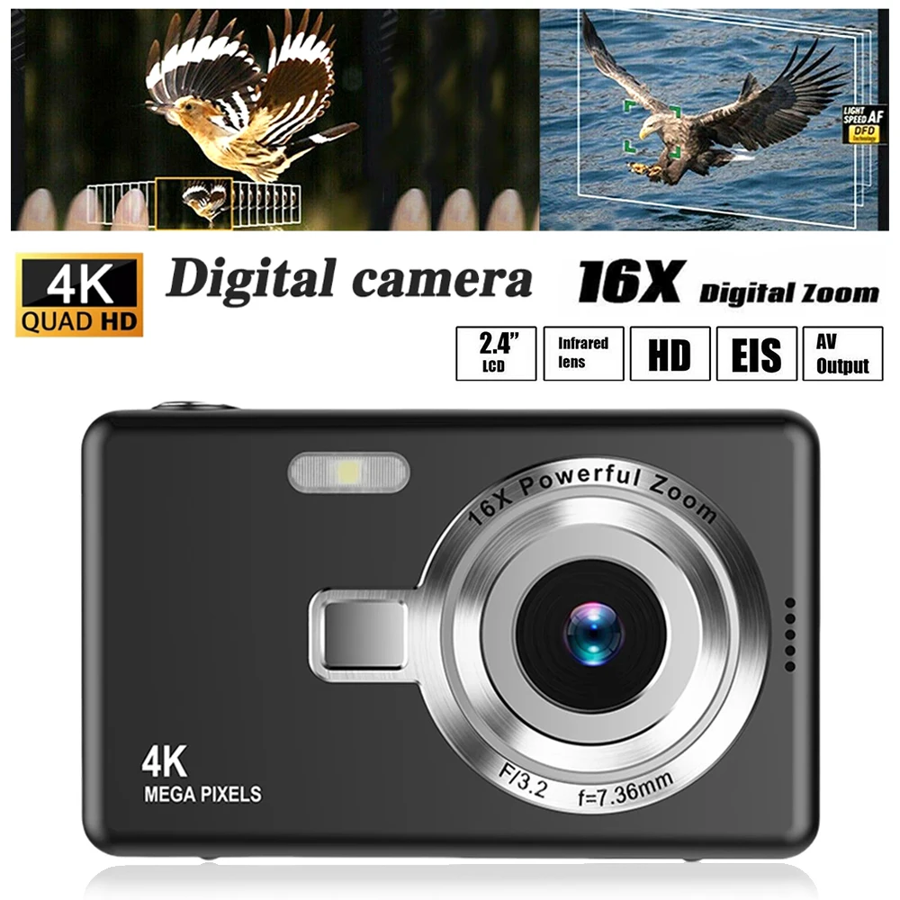 4K Autofocus Digital Camera for Kid Camcorder  with 16x Zoom Compact Cameras 2.4'' IPS screen Camera for Beginner Photography