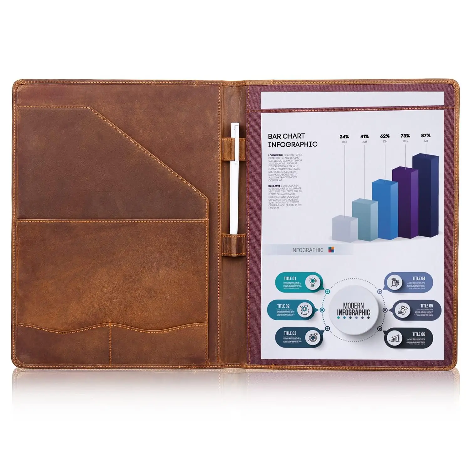 Vintage Genuine Leather Notebook Clipboard A4 Legal Pad Folder & iPad 10.5 Case 33.5x25.4x3cm Durable Office Organizer