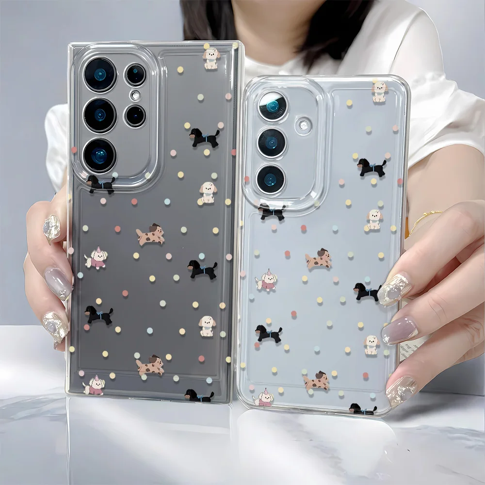 Soft Silicone Case For Samsung A53 A13 5G A03 Core A12 A32 Cartoon Puppy And Macaron Color Dots A52 A71 A23 A33 5G A72 5G Case