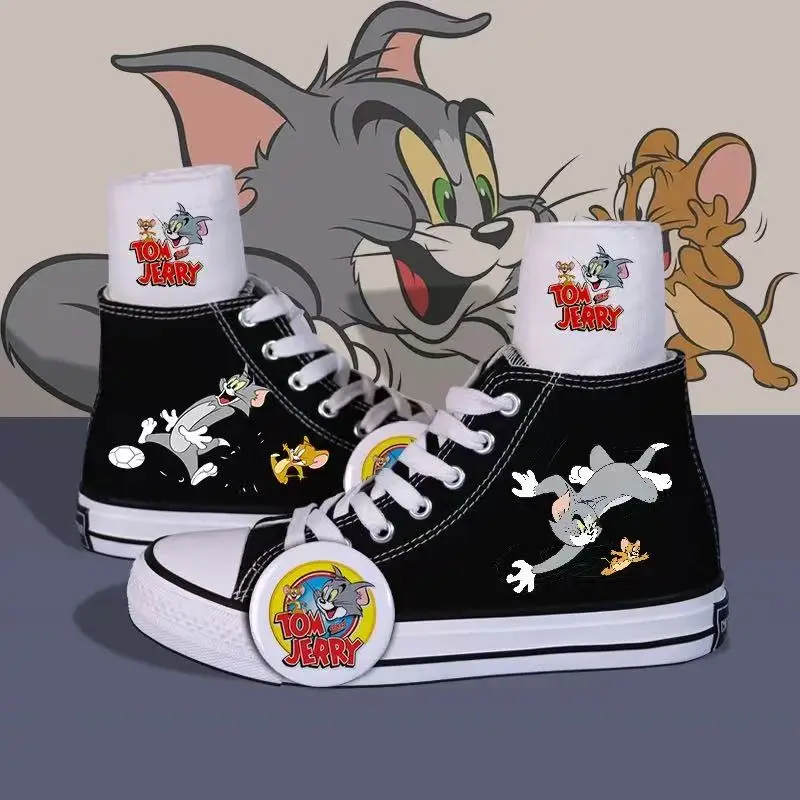 Tom And Jerry cat and mouse black sports shoes cartoon fashion spring winter 2025 new plus big size lightweight man woman shoes