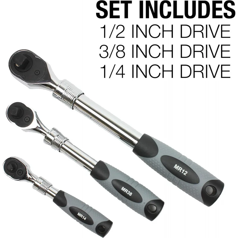 MR482 Extendable Ratchet Three Piece Set, Grey/Black