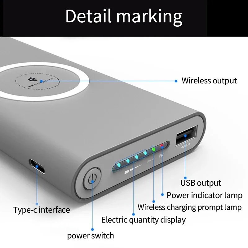 Banco de Potência de Carregamento Rápido Sem Fio, 200000mAh, Capacidade UltraLarge, Fonte de Alimentação Móvel, Cabo Embutido, Portátil, Seguro