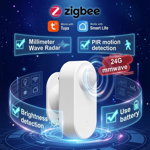 Tuya Human Presence Sensor Smart Zigbee 24G MmWave Radar +PIR,Luminance Detection Use Battery Support Zigbee2mqtt Home Assistant