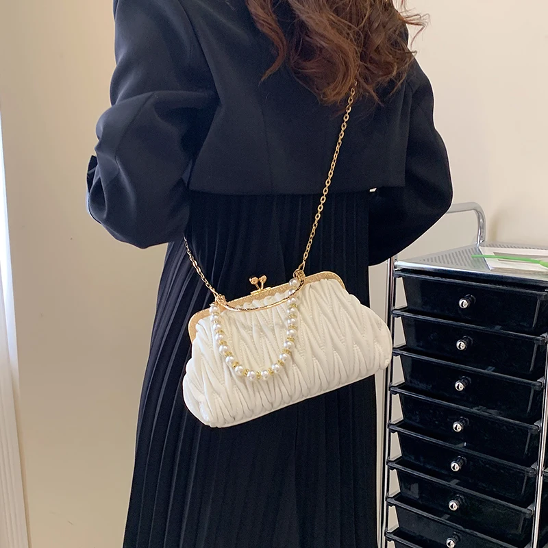 

Chain Shoulder Shell Clip Designer Handbag Purse Party Wedding Clutch Luxury Pu Leather Women Evening Bag