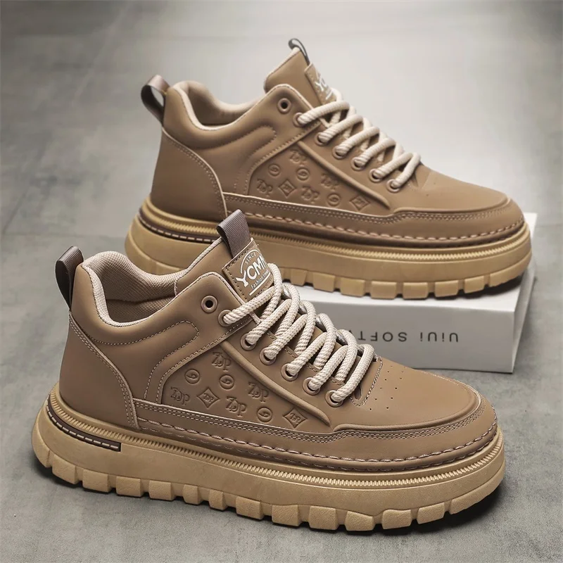 

Men's new four season high top casual boots versatile comfortable thick sole increased height anti slip fashion workwear boots