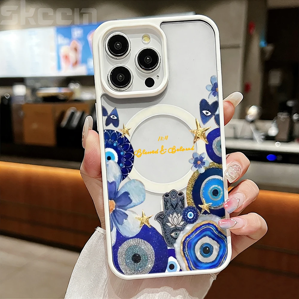 11:11 Evil Eye Ästhetische Klare Hülle für iPhone 17 16 11 12 15 Pro Max 13 14 Plus Hüllen für Magsafe Kabelloses Laden Drop Funda – Detail 3