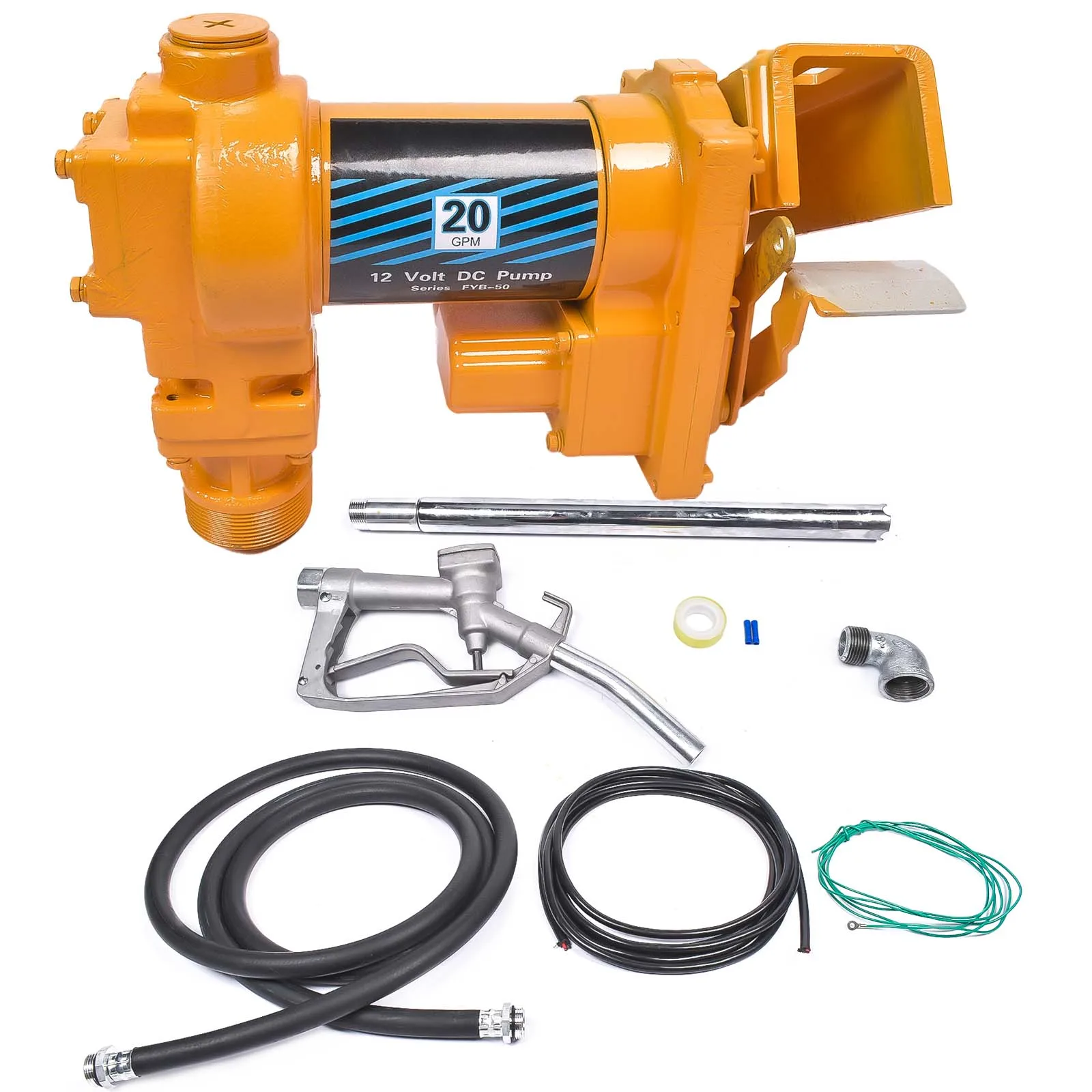 AP03 20GPM 12V Fuel Transfer Pump Yellow w/ Nozzle Kit for Transfer of Gasoline Diesel Fuel