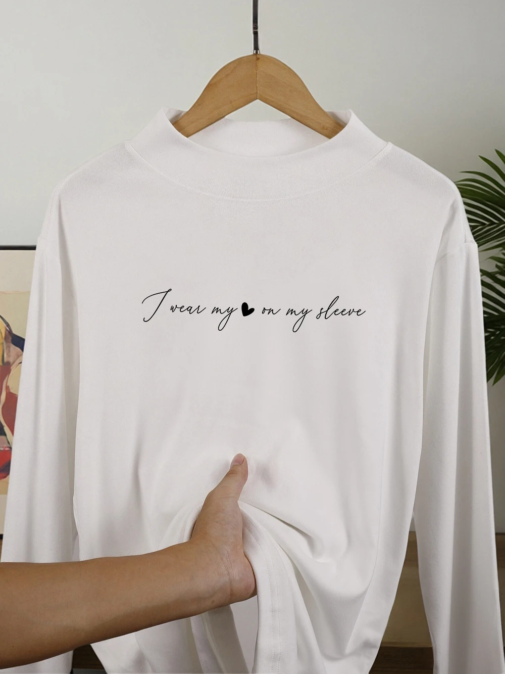 

Футболка I Wear My On My Sleeve с принтом, женские зимние флисовые топы, тонкая теплая полуводолазка, нижняя рубашка, повседневная женская одежда