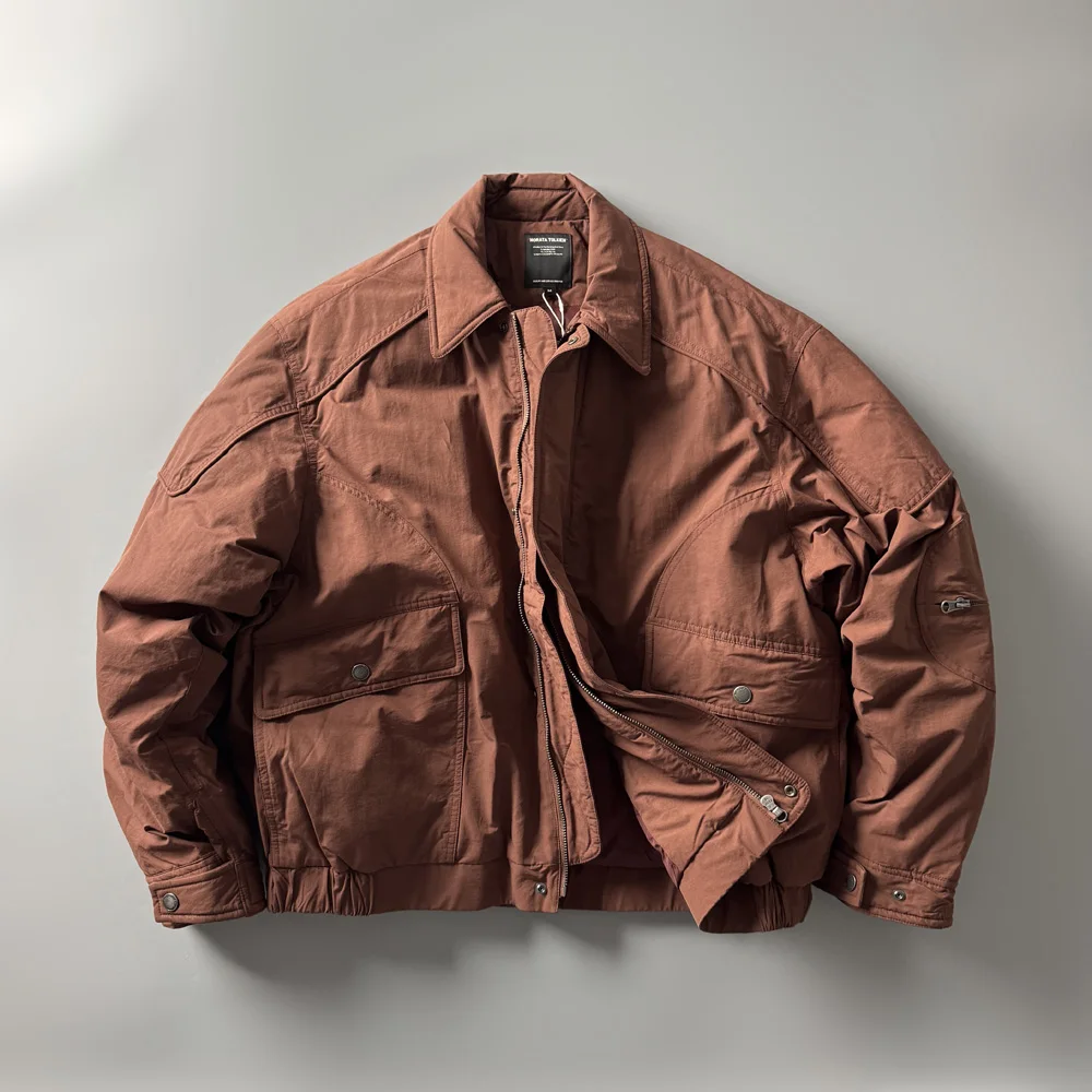 

Retro Japanese Sle Thiened Stand Collar Men's down Jaet Casual Warm Autumn Winter Workwear Outerwear Nylon Fabric