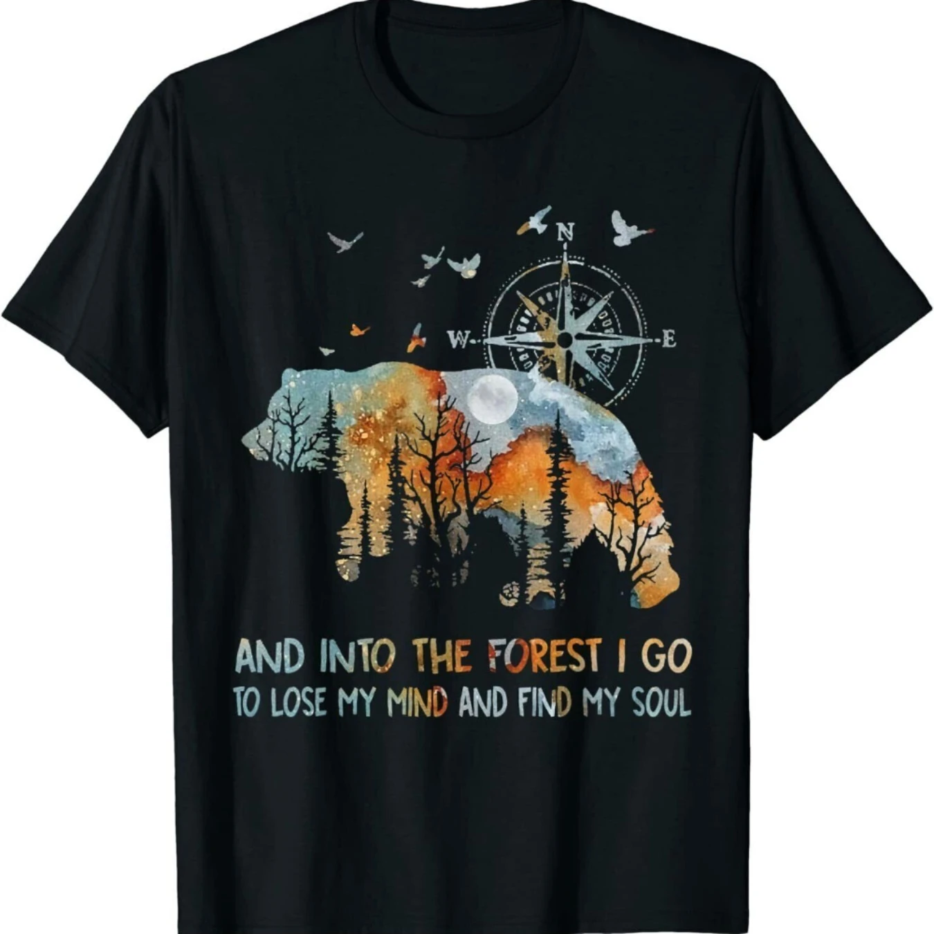Bear and Compass Graphic T-Shirt 100% Cotton O-Neck Short Sleeve Summer Casual Mens T-shirt Streetwear