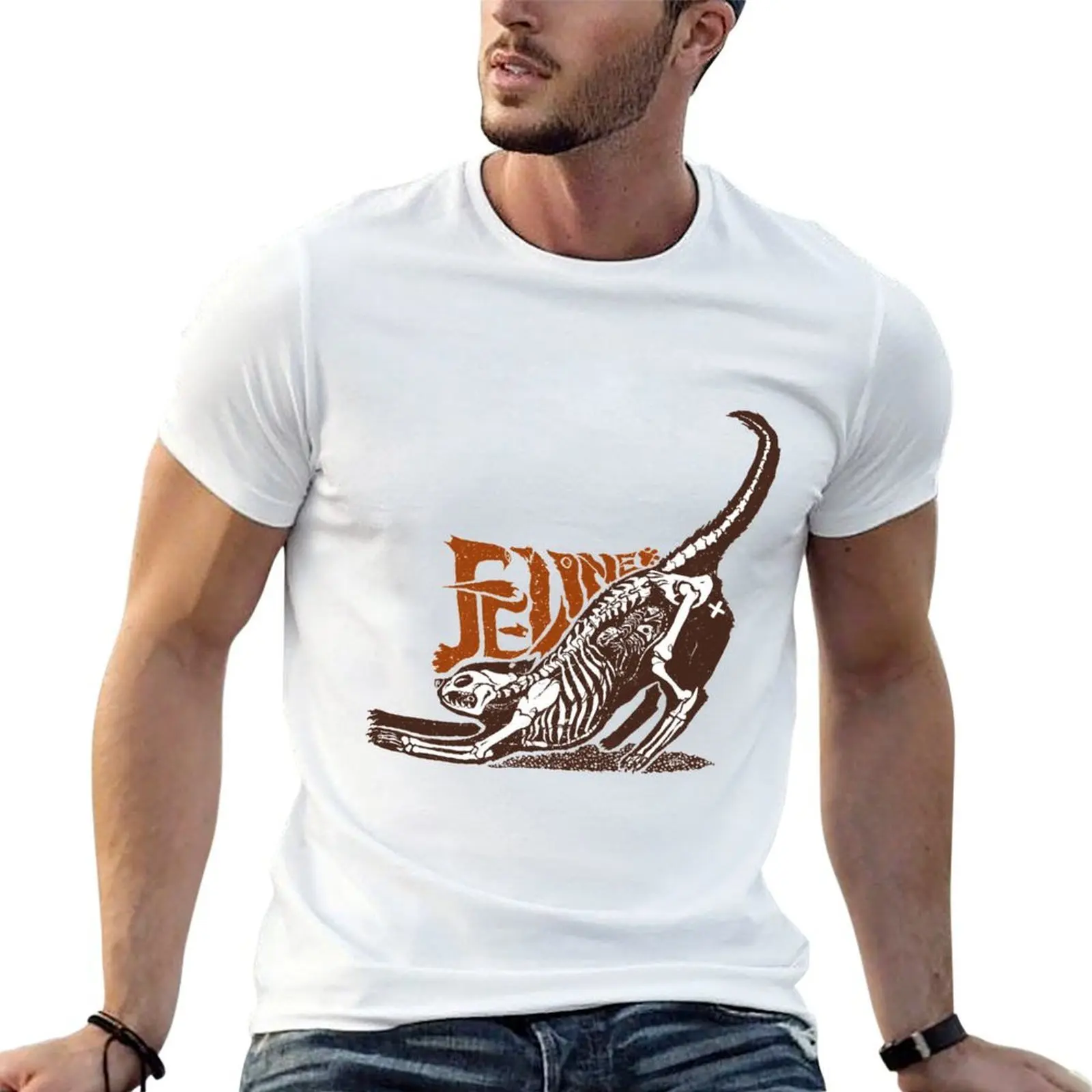 Feline cat skeleton profile T-Shirt plus size clothes oversized mens t shirts pack