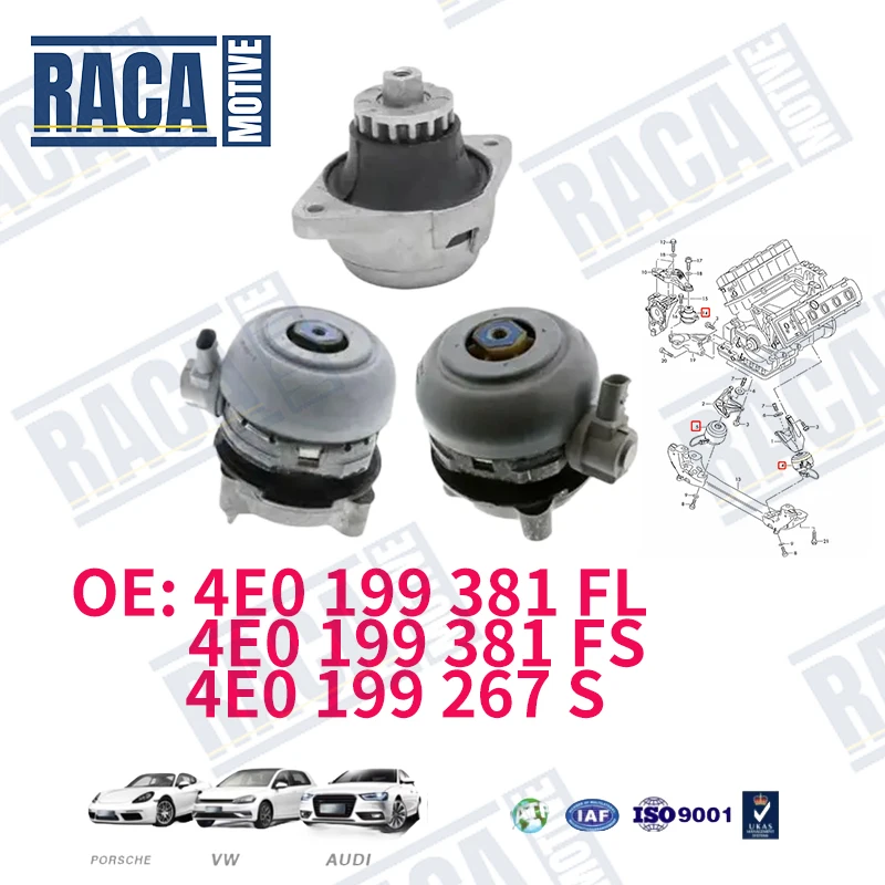 For Audi S8 A8 D3 3.7 4.2 5.2 6.0 V8 Engine Support Motor Mount Kit 4E0199381FL 4E0199381FS 4E0199267S 4E0199267J