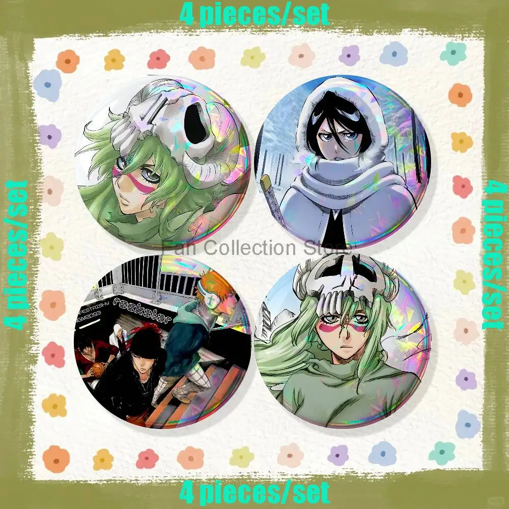 B-BleachS Anime 4-piece set Enamel Pins Cartoon Anime Badge Fashion Jewelry Accessories Round Snap-in Brooch on Backpack