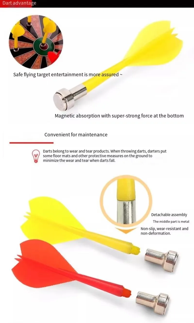 Zestaw magnetycznych rzutek Ultra Safe - rodzinne gry wewnątrz pomieszczeń dla dzieci i dorosłych, przyklejana tarcza do rzutek, zabawka na prezent