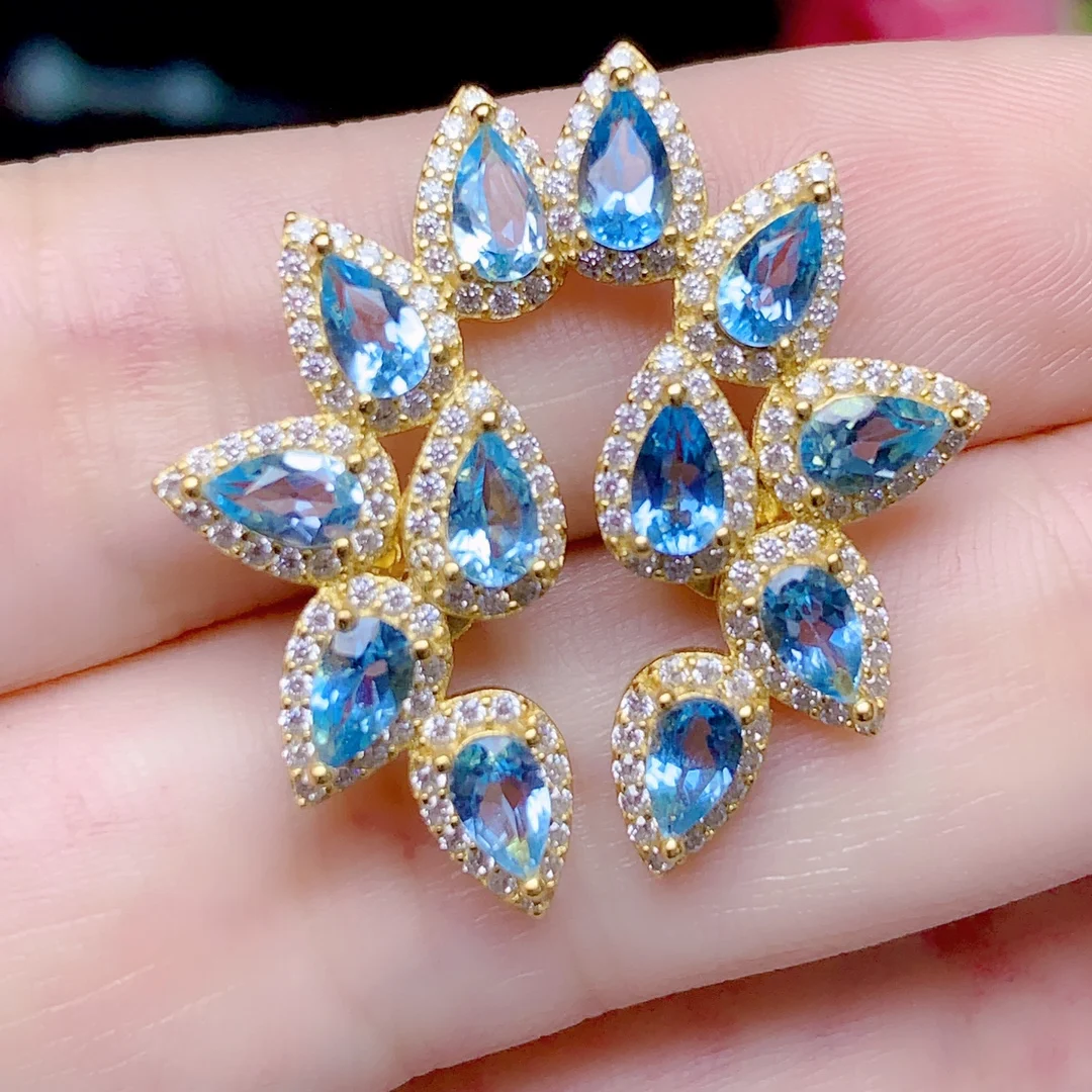 

Женские серьги с натуральным голубым топазом, из серебра 925 пробы