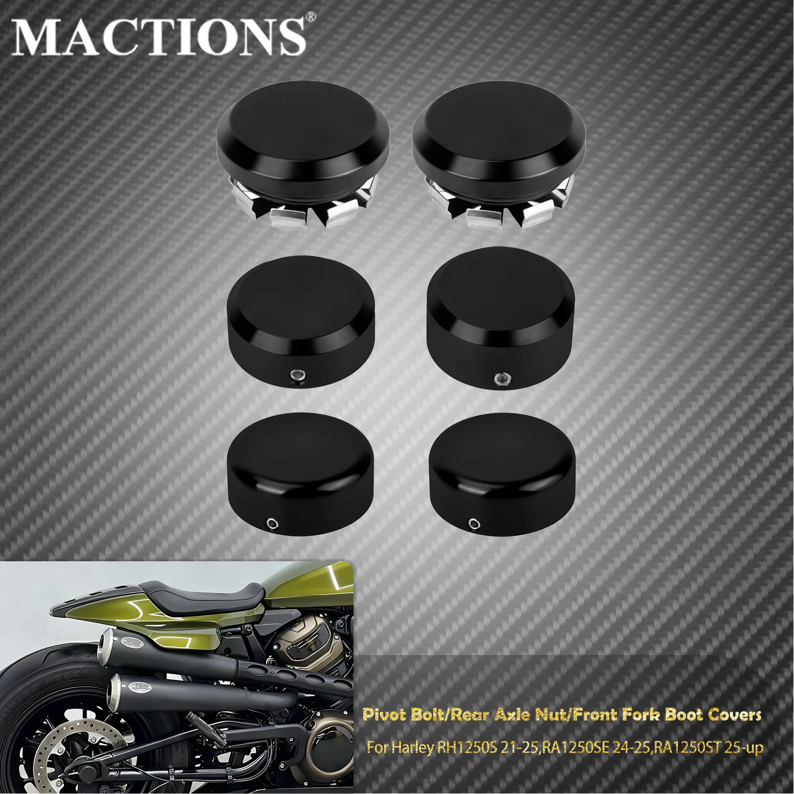 

Front Fork Boot Slider Shock Covers Rear Axle Nut Cap Swingarm Pivot Bolt Cover For Harley Sportster S RH1250S 2021-25 RA1250SE