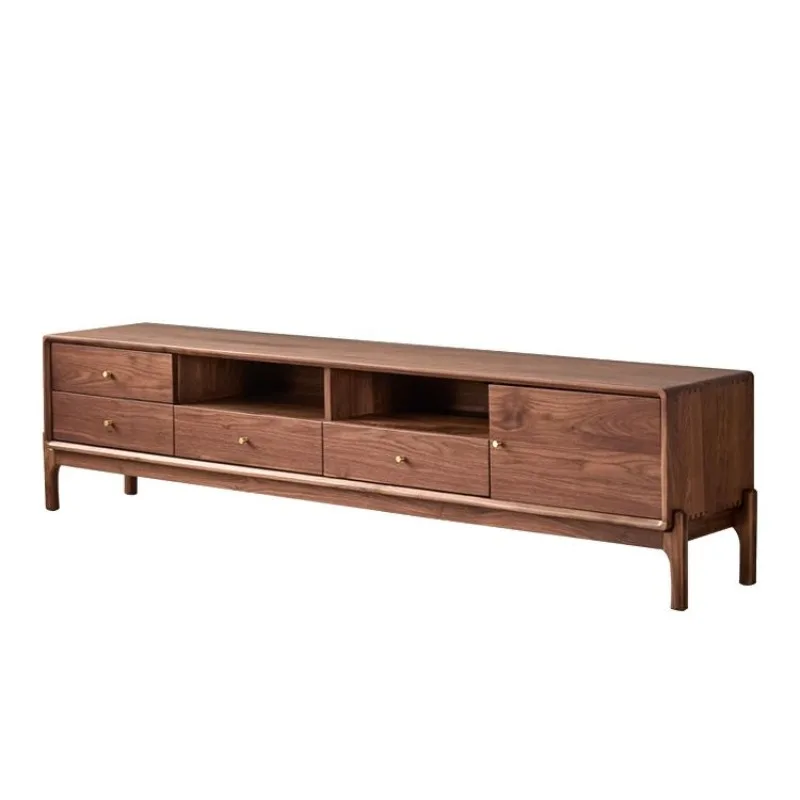 

Black walnut TV cabinet coffee table combination, retro solid wood floor cabinet, living room storage cabinet, household log f