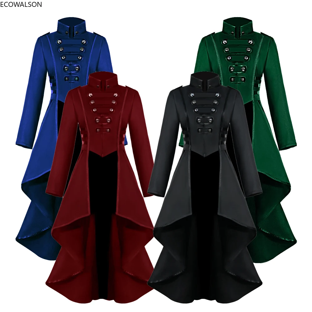 

Mens Vintage Tailcoat Medieval Jacket Goth Long Steampunk Formal Gothic Victorian Frock Coat Costume Trench for Halloween