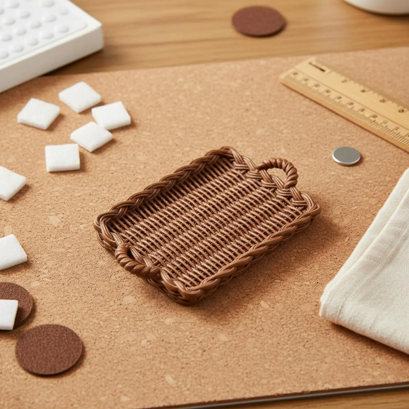 3 Pieces Woven Miniature Tray Handwoven Double-Handle Tray Resin Woven Plate Lightweight Home Decor Reusable for Craft Makers