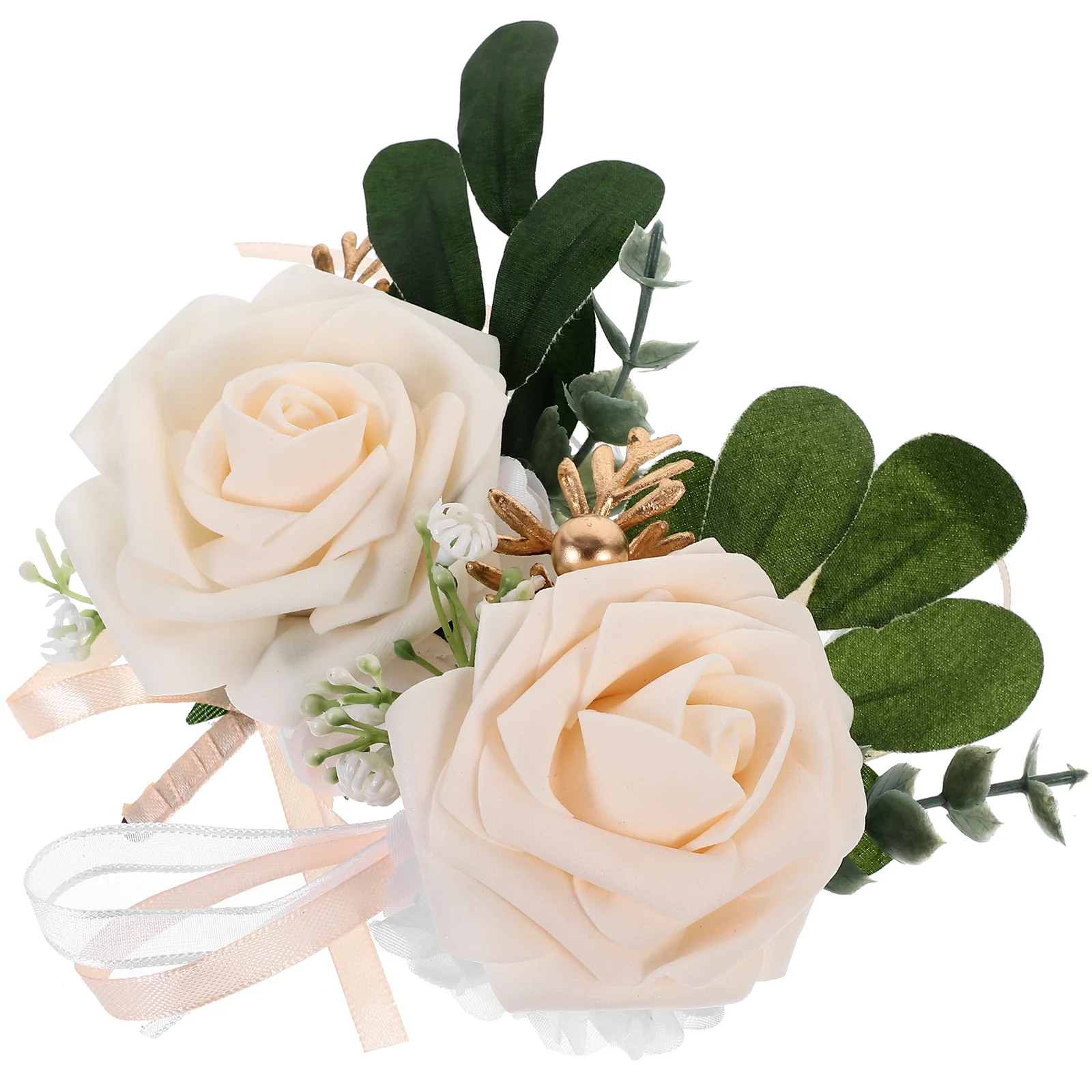 

Artificial Flower Corsage Boutonniere Set Wristlet Plastic Wedding Party Bride Groom Bridesmaid AccessoriesCorsage Bracelet