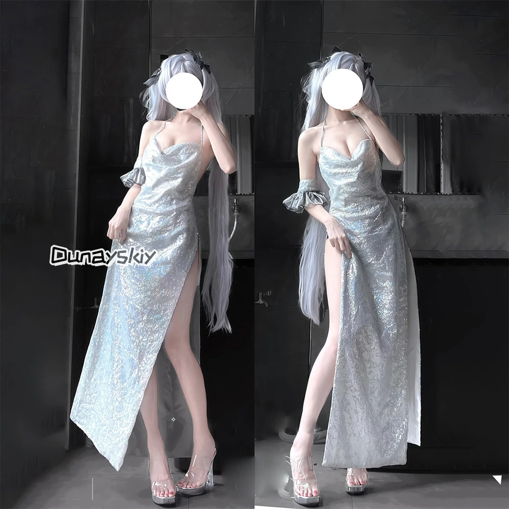

Goddess of Victory Nikke Cinderella Glass Princess Cosplay 코스프레 Elegant V-Neck Sparkly Dress Women Role-play Sexy Dress