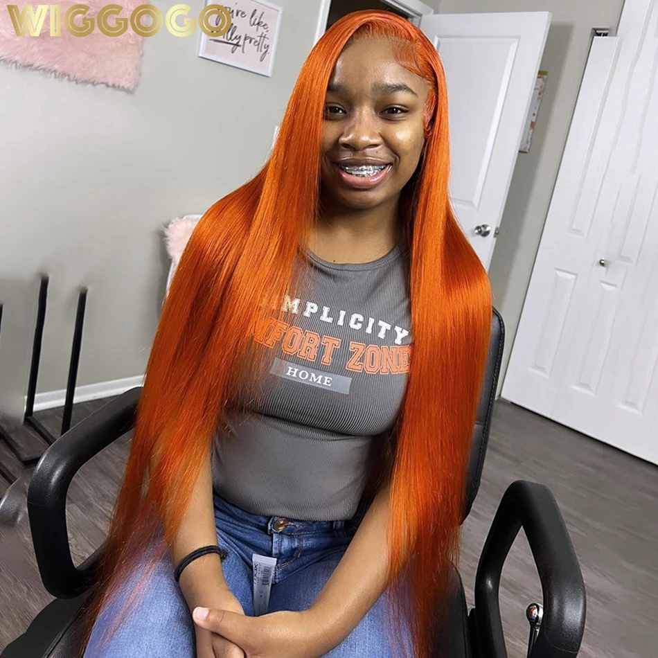 Wiggogo Orange Ginger Lace Front Wig Human Hair Straight Lace Front Wigs Human Hair 13X4 13X6 Hd Lace Frontal Wig Glueless Wigs