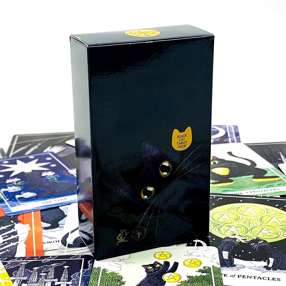 Black Cat Tarot Deck 78-Card Cat-Themed Tarot Cards , Meditation Divination Edition Deck Borad Game Tool Gift For Cute Cat Lover