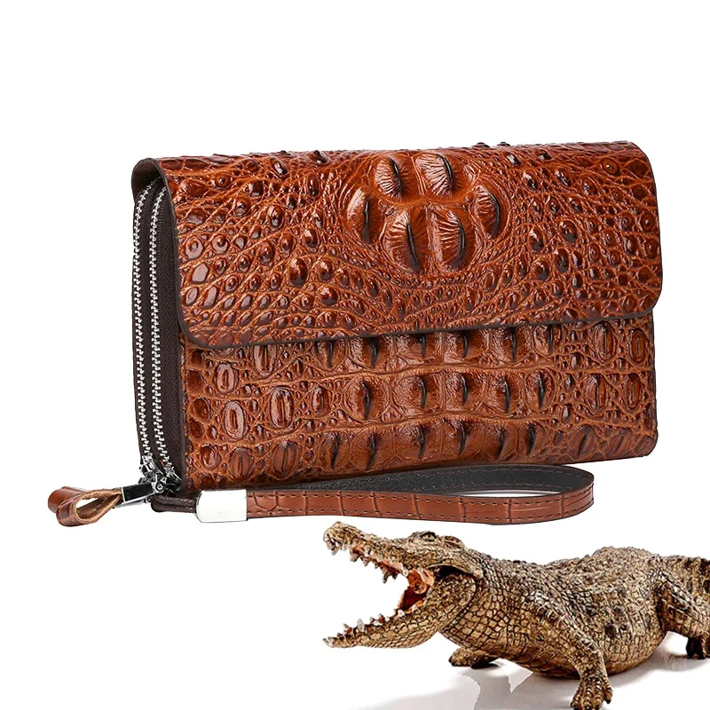 

High quality Crocodile skin leather double zipper men's handbags wallet card bag clutch sacoches WT152
