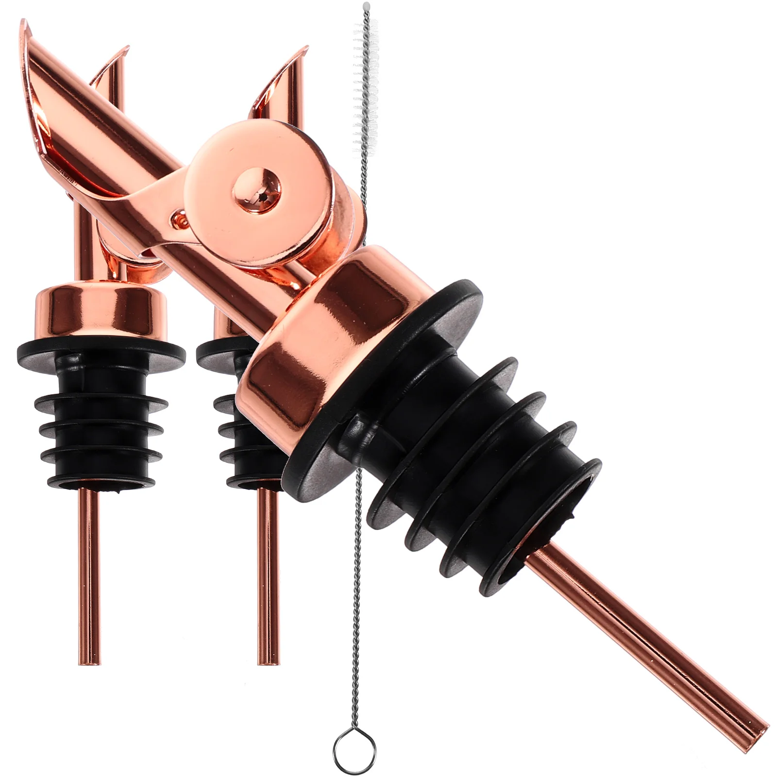 

1 set Stainless Auto Flip Pourer Bottle Oil Pourer Pourers for Spirits Olive Oil Rose Gold Cap Cleaning Brush