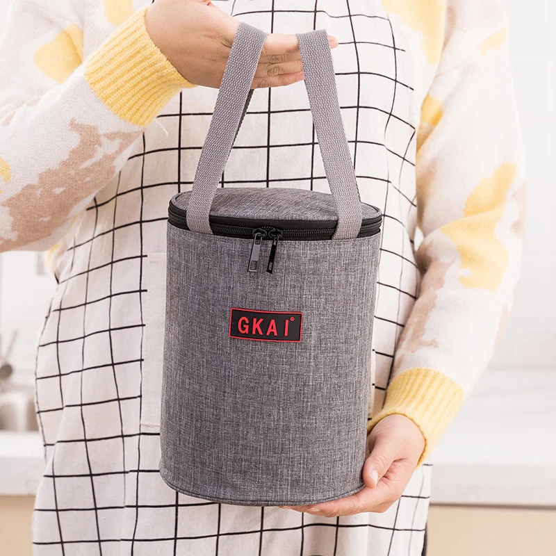 Oxford Cloth Portable Cylindrical Lunch Bag Thermal Cooler Bag Large Capacity Waterproof Picnic Meal Bag Ice Pack for School