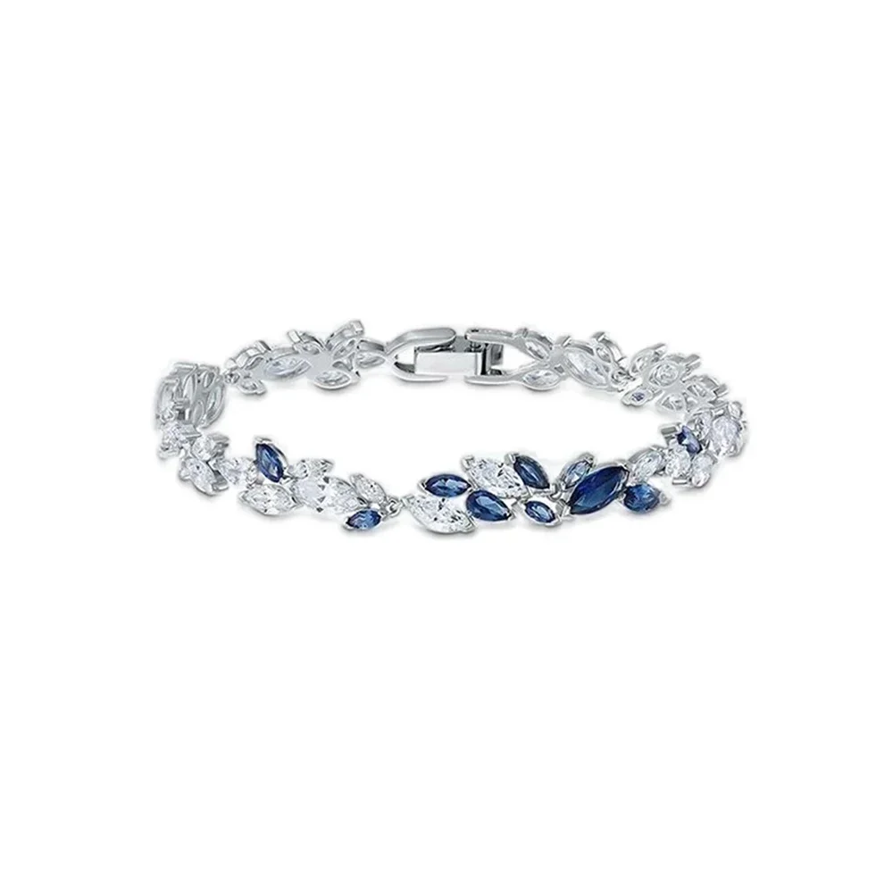 2024 Fashion Jewelry New LOUISON Platinum Blue Pattern Bracelet Set with Exquisite Crystal Romantic High End Gift