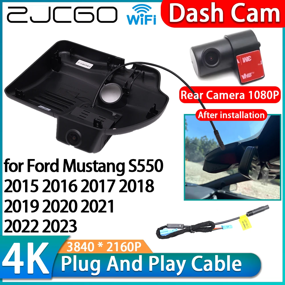 ZJCGO for Ford Mustang S550 2015 2016 2017 2018 2019 2020 2021 2022 2023 4K Wifi DVR Video Recorder Dash Cam Front Rear Camera