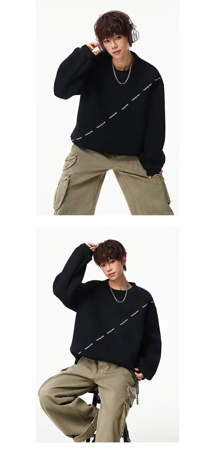 LUZHEN 2026 Autumn New Stripe Printed Loose Round Neck Casual Sweater Pullover Men's Fashion Korean Long Sleeve T-shirts JY8319