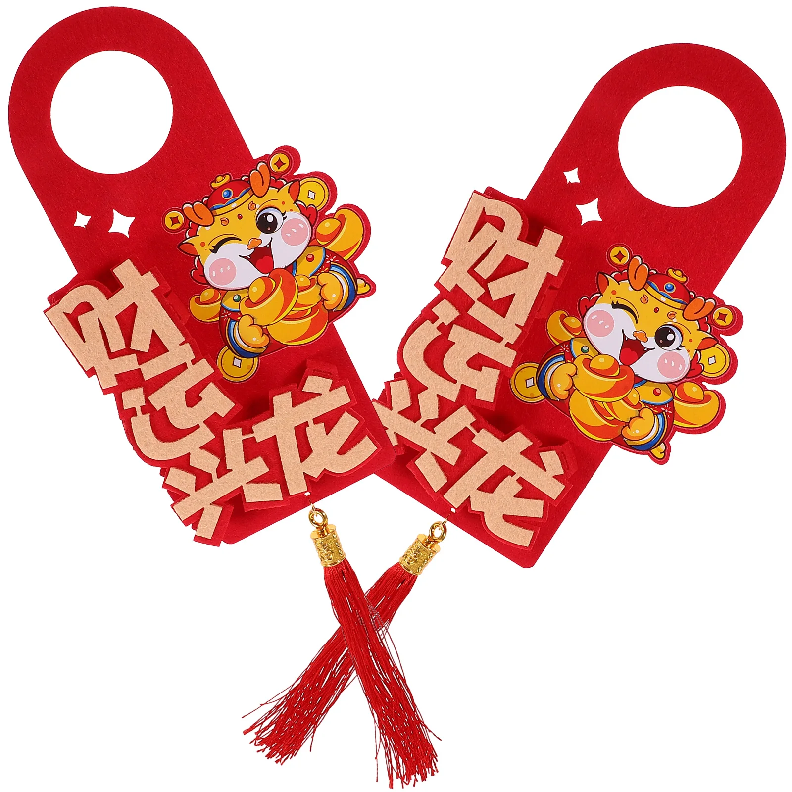 

2 Pcs Door H naments Chinese Style Pendant Decor Front New Year Dragon Traditional Home Non Woven Durability Spring Festival