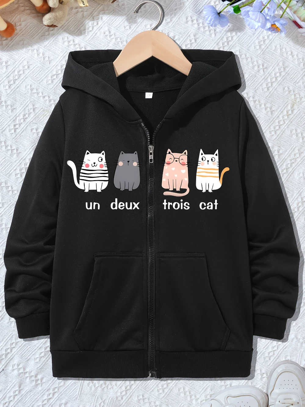 Kids Zip Up Hoodie Boys Girls Black Number Letter Print Fall Winter Sweatshirt Street Style Cute Casual Long Sleeve Jacket Top