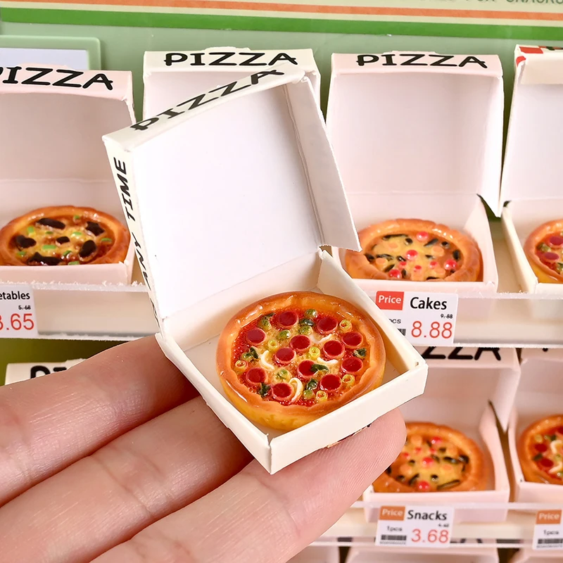 6-delige poppenhuisvoedseldecorset: mini-pizzas of verpakkingsdozen voor fantasiespel