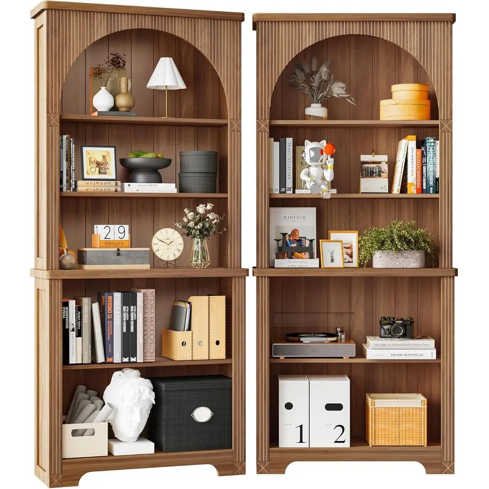 

5-Tier Adjustable Arched Wooden Bookshelf for Living Room or Home Office