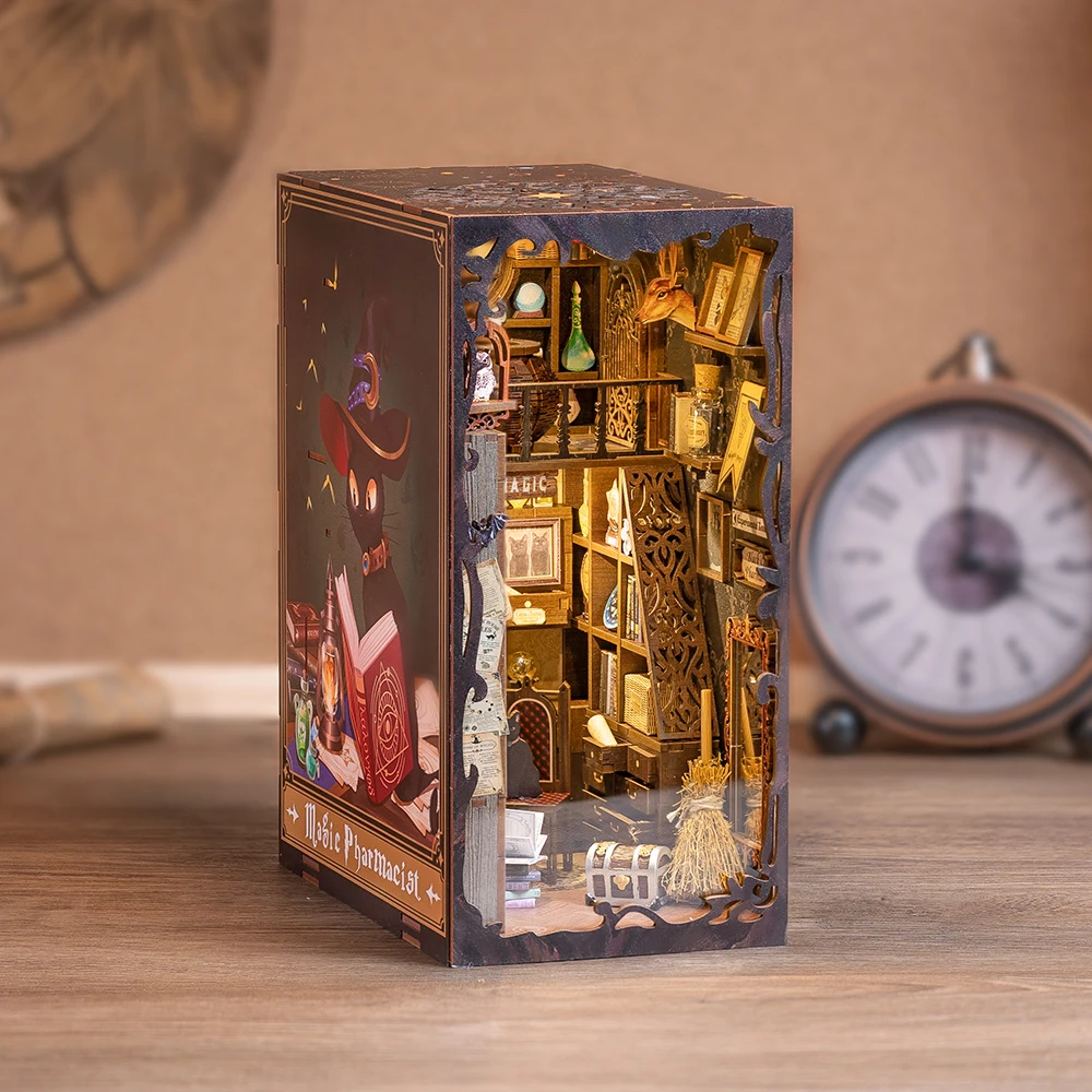 CUTEBEE DIY Book Nook Kit Miniature Doll House Home Touch Light Dust Cover Model Building Toys Gifts Magic Pharmacist