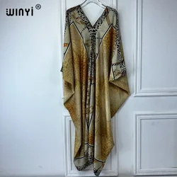 WINYI High Quality maxi kaftan Boho Print V-neck long dress Women Evening party Caftan abaya muslim woman abaya dubai luxury