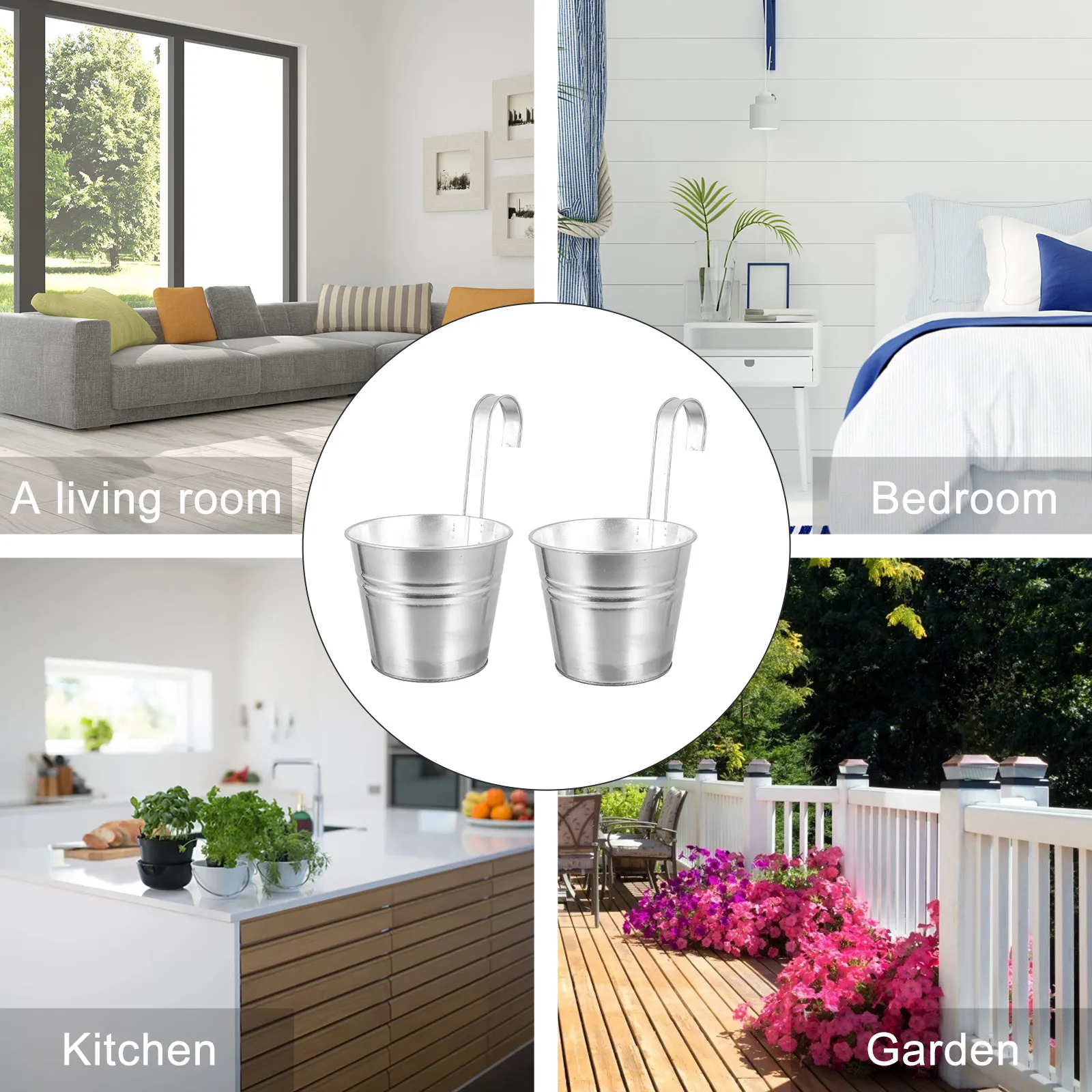 2個入り、装飾用の鉄製ハンギングフラワーバケツ、室内植物、バ - Home Office With Plants のレビューと価格
