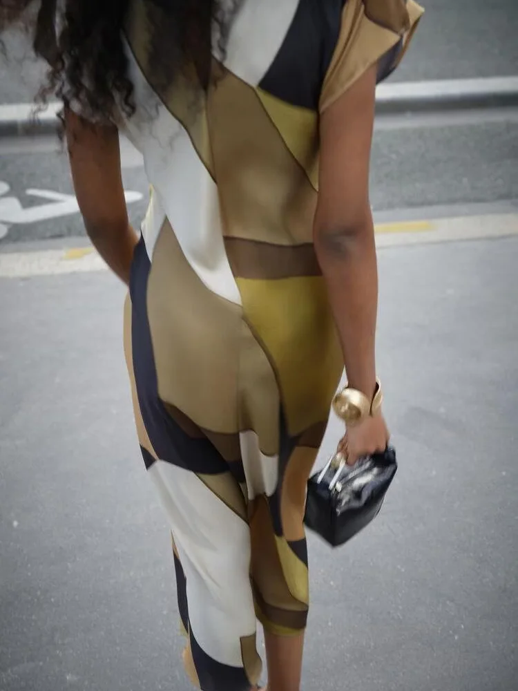 Frühling Neue Ankunft frauen Midi Dr Abnehmen Taille Seide Satin Druck ZA2025 Ele Faionable Ein Stück Langen Rock