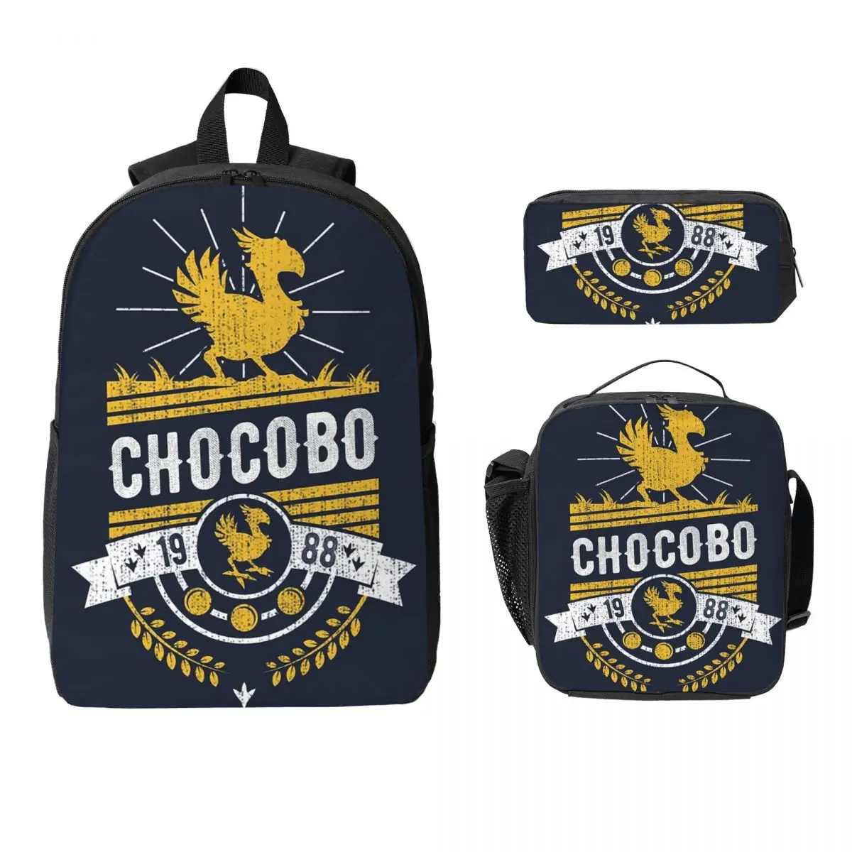 

Рюкзак Chocobo, студенческая сумка для книг для мальчиков и девочек, школьная сумка, компьютерные сумки на плечо, 3 шт., изолированная сумка для обеда, пенал