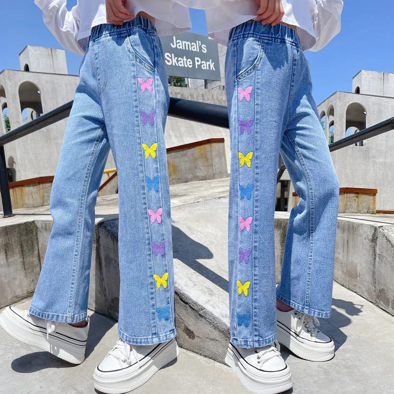 New Girls Jeans Autumn And Winter Teenage Kids Wide leg Pants Children Straight Pants Loose Pants 3 4 5 6 7 8 9 10 11 12 years